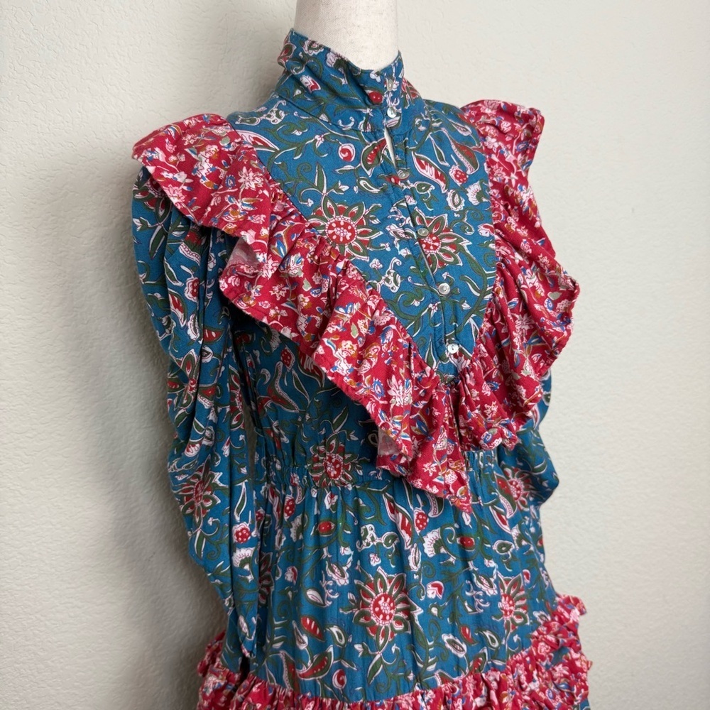 Place Nationale Floral Boho Ruffle High Neck Mini Dress - Picture 6 of 15